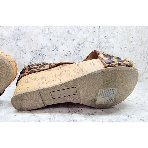 Montego Bay Club 6.5  Cork Wedge Sandals Leopard Print Brown Black 2" Heel‎ - Picture 12 of 12